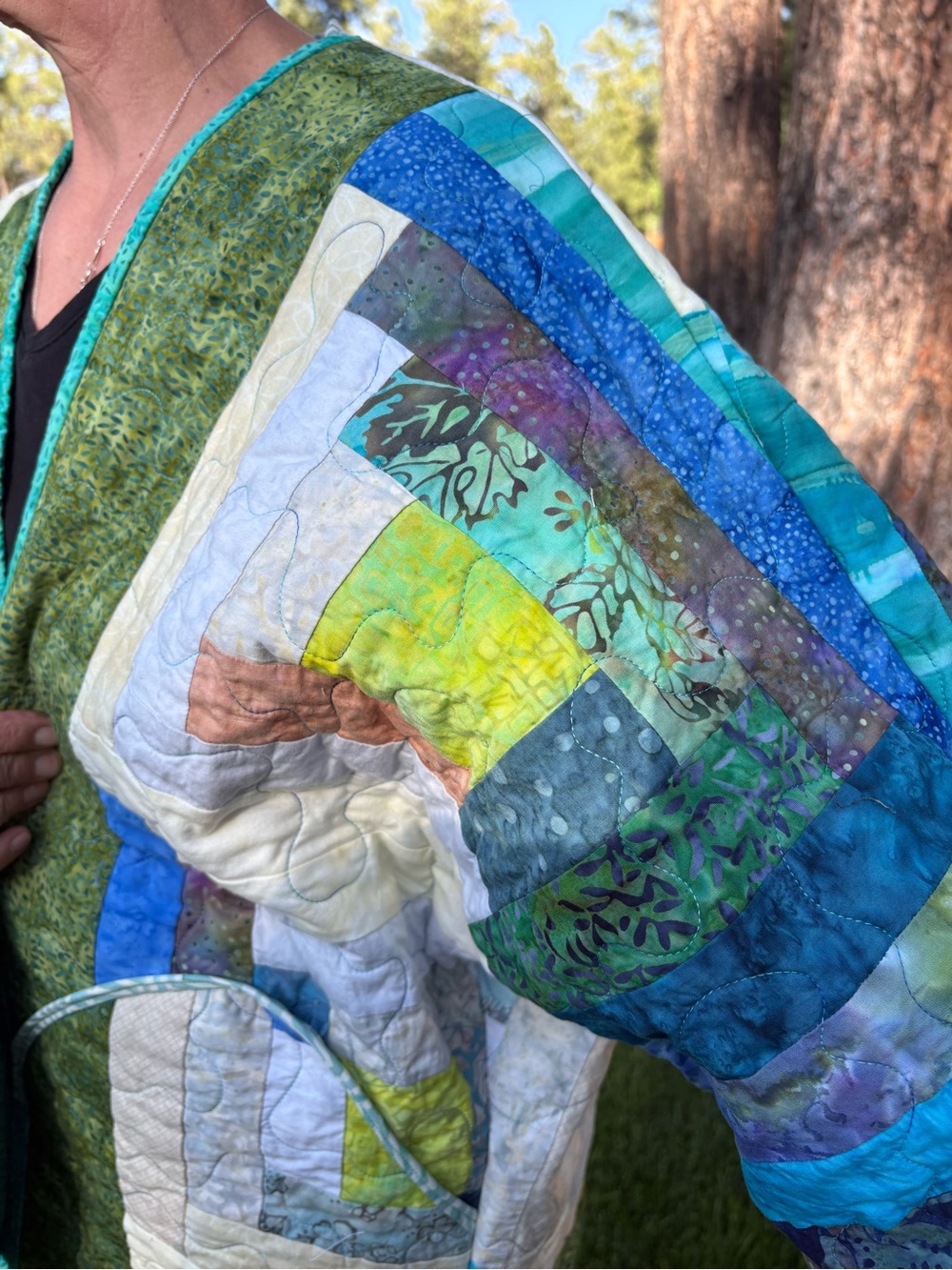 Quilted Patchwork Jacket - Green Multicolor - Picture 6 of 6